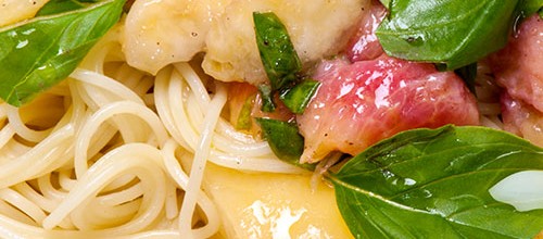 IMG: peach pasta with basil